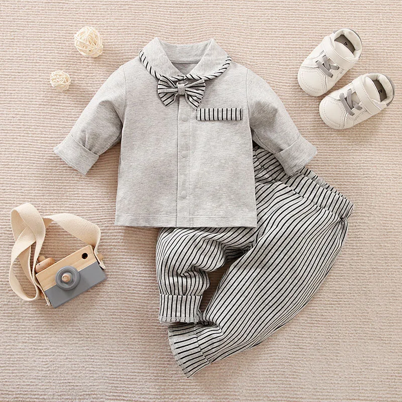 Ensemble bébé sleeveless gris et rayures noires coton léger 01 ans confortable style décontracté printemps/été