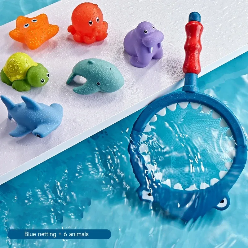 Jouets de bain flottants pour enfants jeu d'eau avec filet et animaux marins jouets cognitifs en plastique ABS