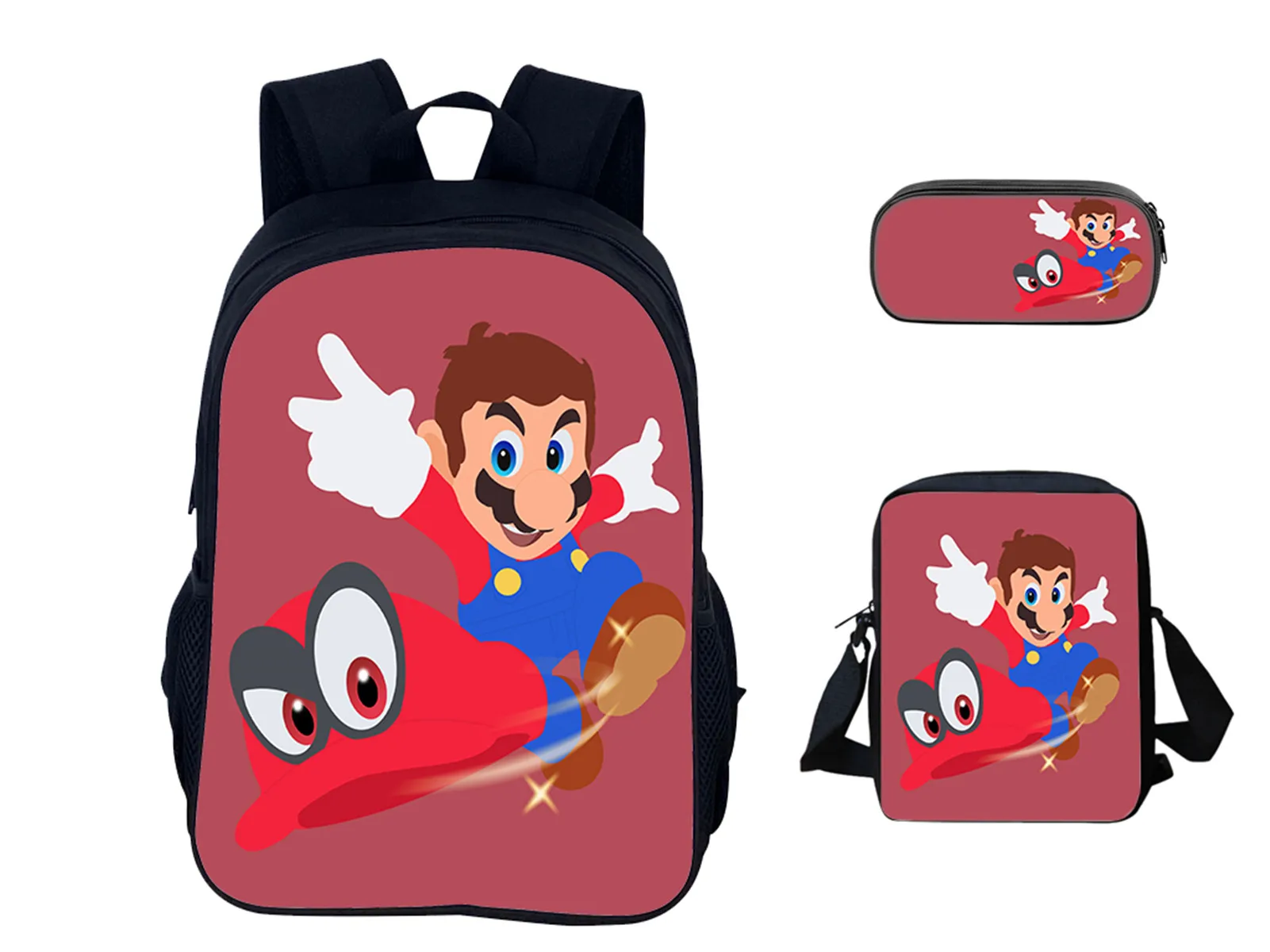 Ensemble sac à dos Super Mario 3 pièces pour enfants retour à l'école sac décontracté bandoulière trousse fill