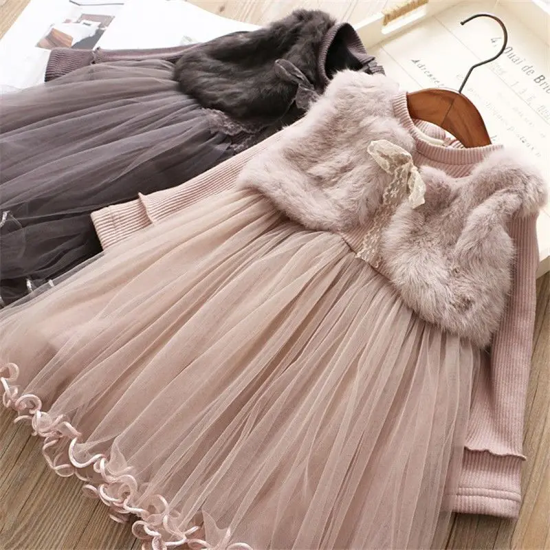 Robe princesse mode enfants fille 46 ans fil doux chaud automne hiver