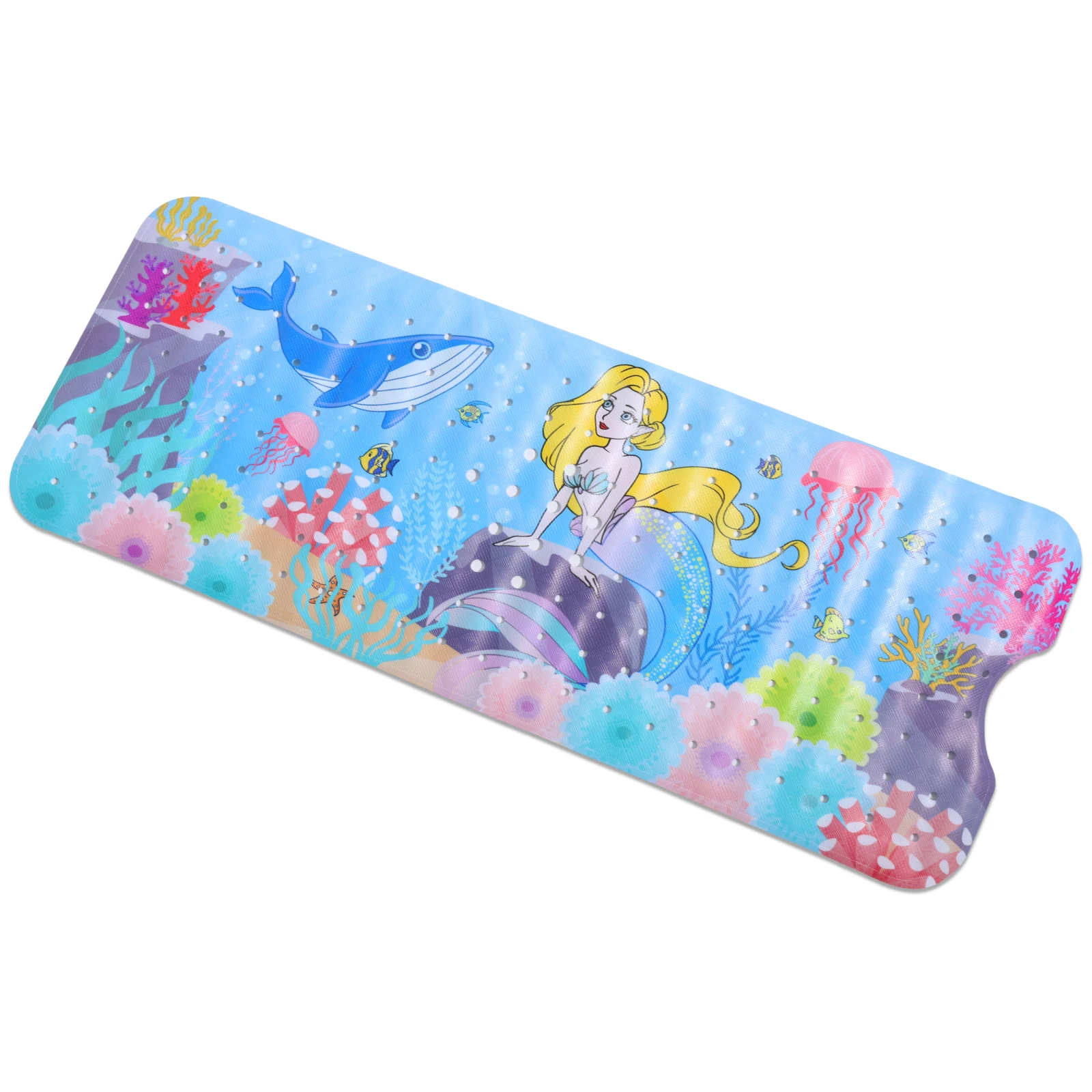 Tapis de bain bébé antidérapant PVC ventouses drainage design marin sirène style enfant salle de bains sécuris