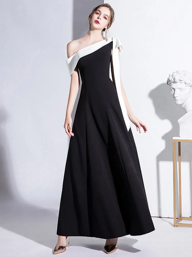 Robe longue de soirée formelle noire élégante pour femmes, asymétrique