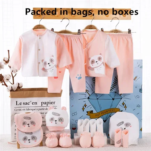 Ensemble vêtements bébé 02 ans 18 pièces en coton doux rose blanc motifs panda printemps automne garçon fille 
