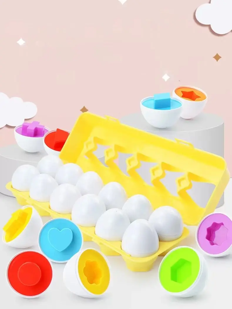 Jouet éducatif Montessori en forme d'œufs assortis pour bébé puzzle géométrique 12 pièces