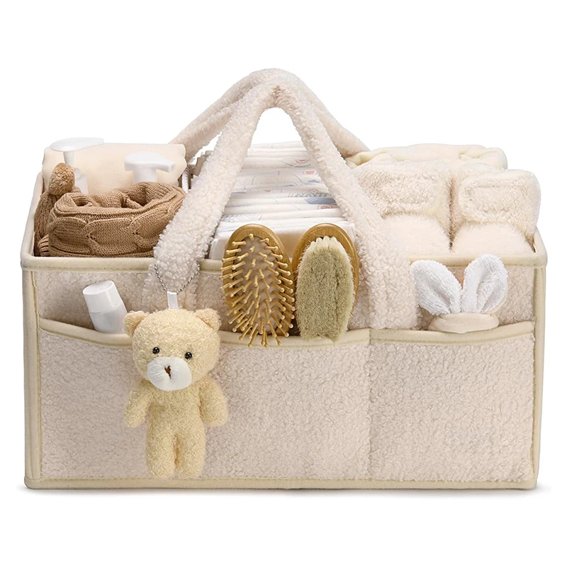 Panier de rangement en peluche pour bébé panier à langer en tissu sac à couches bébé rangement essentiels nurs