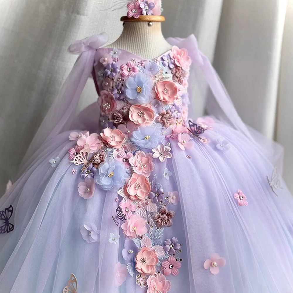 Robe princesse enfant tulle fleurs occasion spéciale naissance baptême anniversaire style romantique qualité p