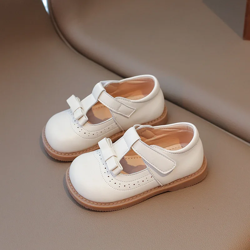 Chaussures de princesse à nœud en cuir synthétique pour filles style élégant semelle souple blanc Tstrap confo