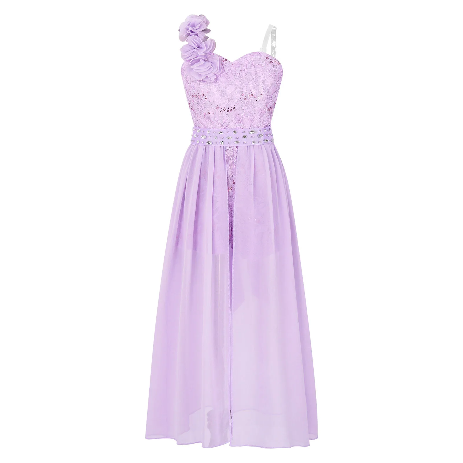 Robe de fête pour filles style princesse dentelle perlée paillettes brillantes couleur lavande robe asymétriqu