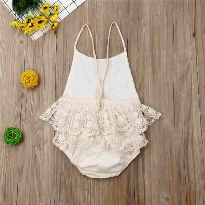 Maillot de bain enfant été dentelle élégant vintage ajustable dos creux bretelles élastique combinaison bébé f