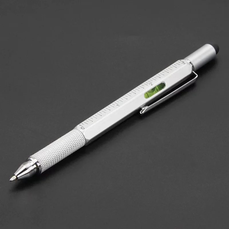 Stylo multifonctionnel 7 en 1 avec tournevis règle niveau stylo à bille rechargeable outil Argenté Design mode