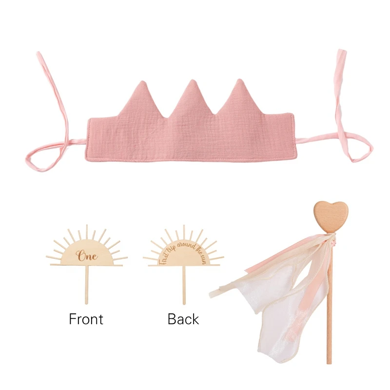 Ensemble Chapeau en Bois Accessoires Anniversaire Bébé Coton Couronne Baguette Magique Décoration 1er Annivers