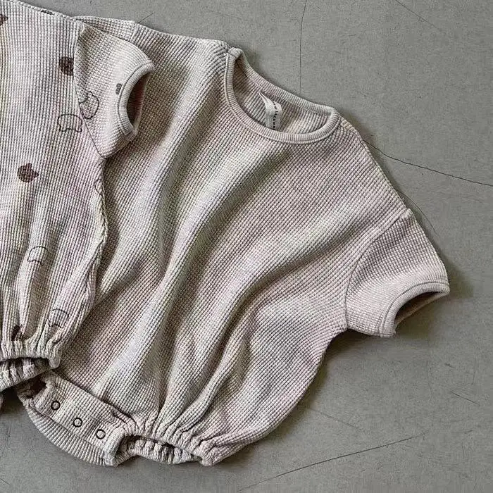 Combinaison coton gaufré manches courtes bébé garçon fille nouveauné ours cartoon été confortable pratique qua