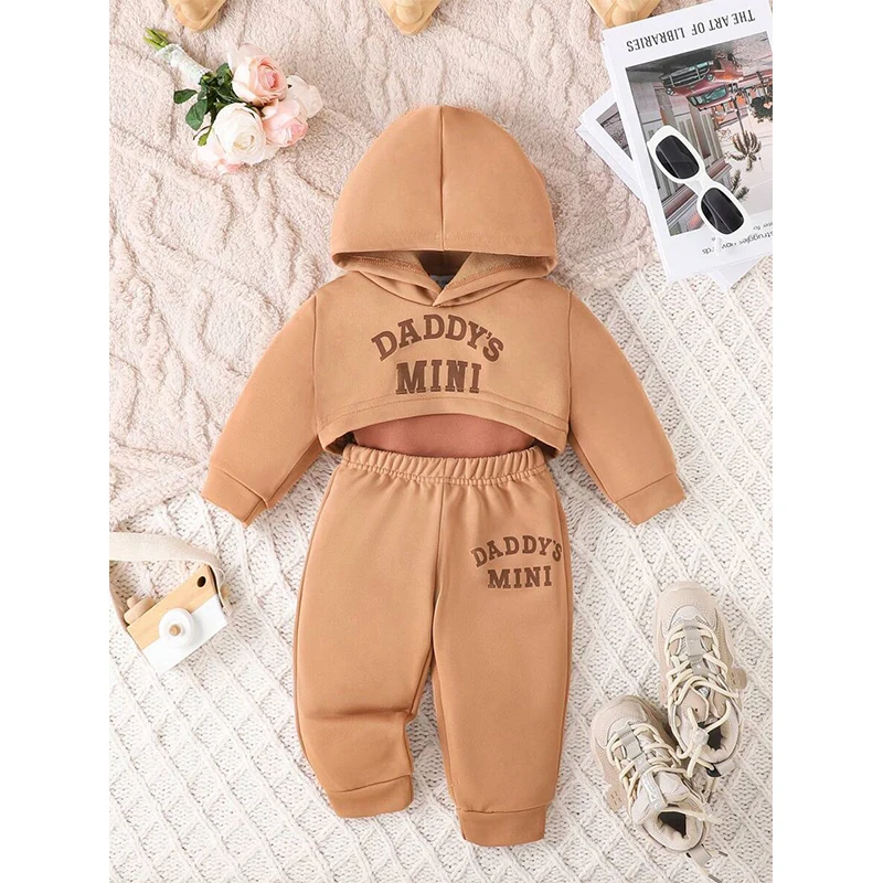 Ensemble vêtements bébé garçon DADDY'S MINI tenue d'automne 3 pièces sweat à capuche pantalon ample manches lo