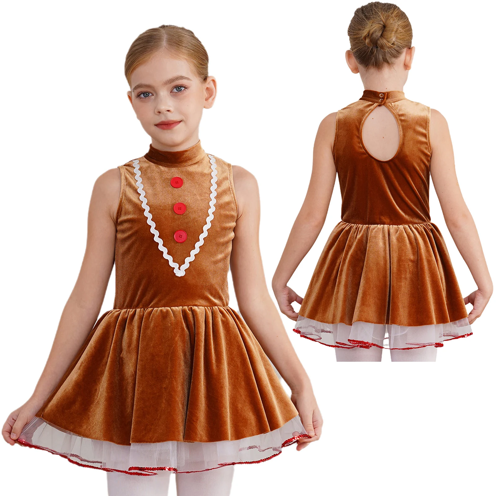 Robe de danse tutu en velours pour enfants costume de Noël fêtes