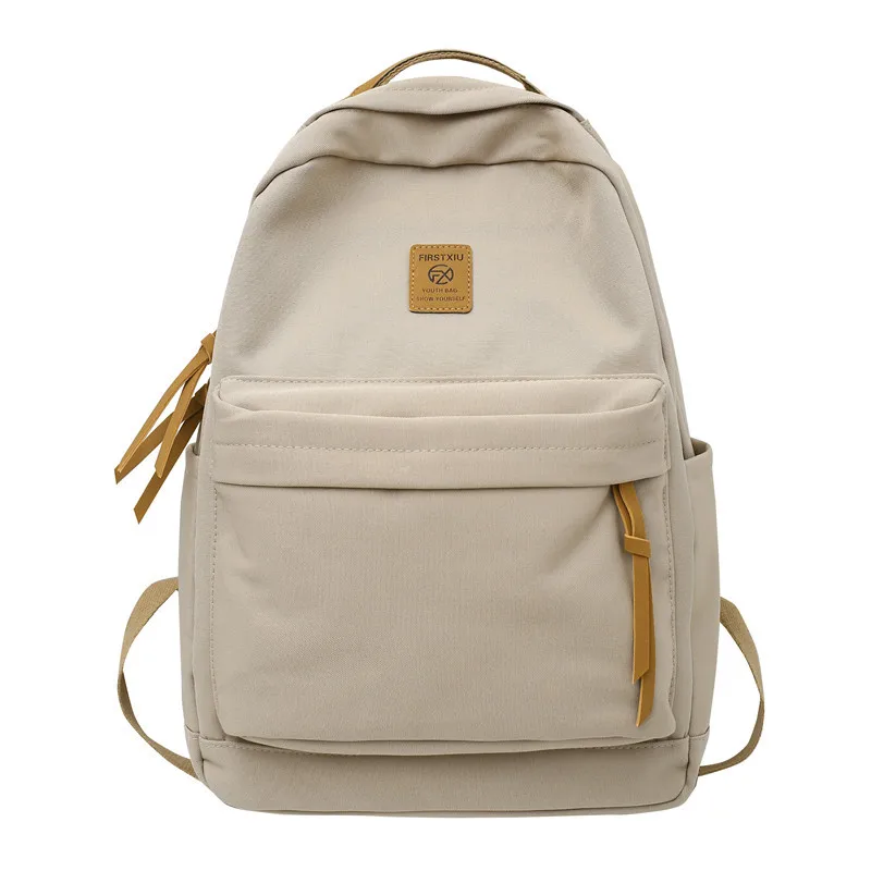 Sac à dos universitaire beige design minimaliste sac école travail loisirs cuir synthétique tissu résistant co