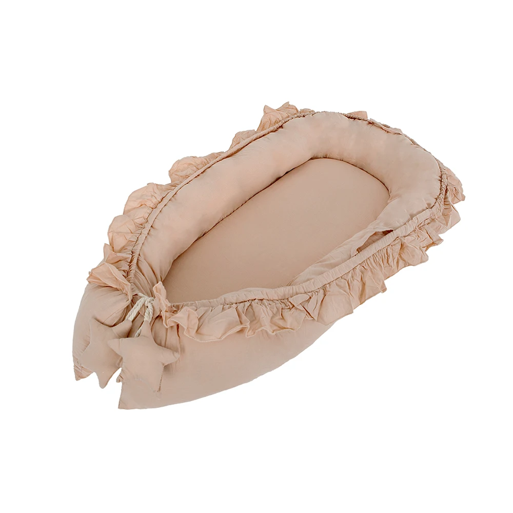 Nid de bébé à volants en coton respirant design étoiles portable lit de voyage transat beige