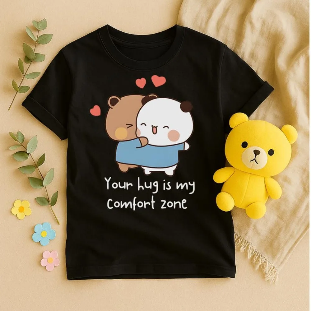 Tshirt unisexe ours câlin ours et panda coeur coton vêtement détente quotidien style décontracté