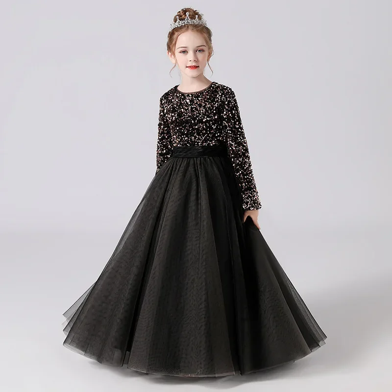 Robe de soirée pour enfant fille occasion spéciale robe princesse style classique éclat sequins tissu tulle no