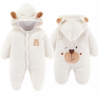 Combinaison nounours bébé garçon fille barboteuse douce peluche polaire à capuche 012M hiver automne vêtement