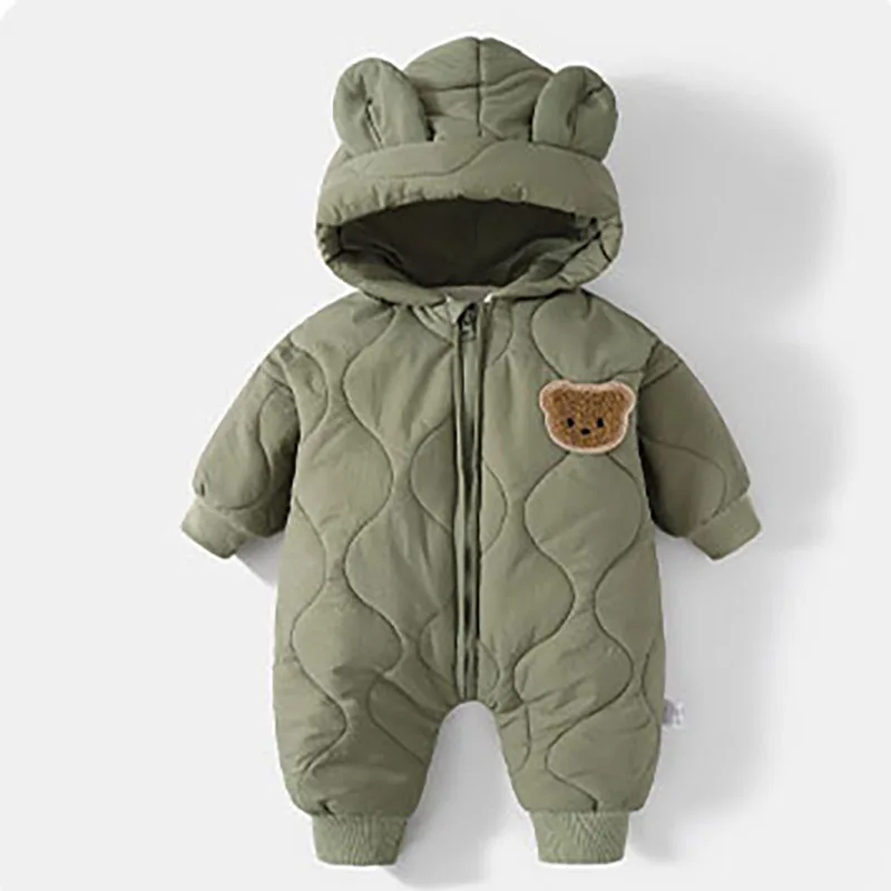 Combinaison d'hiver bébé doublure matelassée capuche oreilles design ours cartoon vêtement extérieur chaud 012