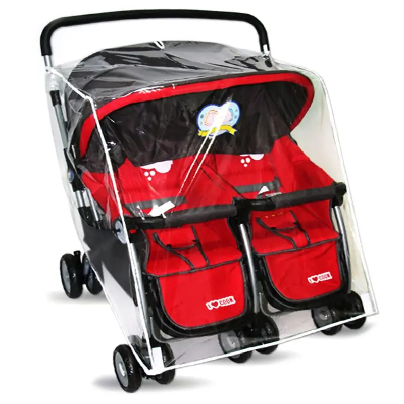 Housse de pluie pour poussette bébé jumeaux imperméable transparent respirant facile à installer durable haute