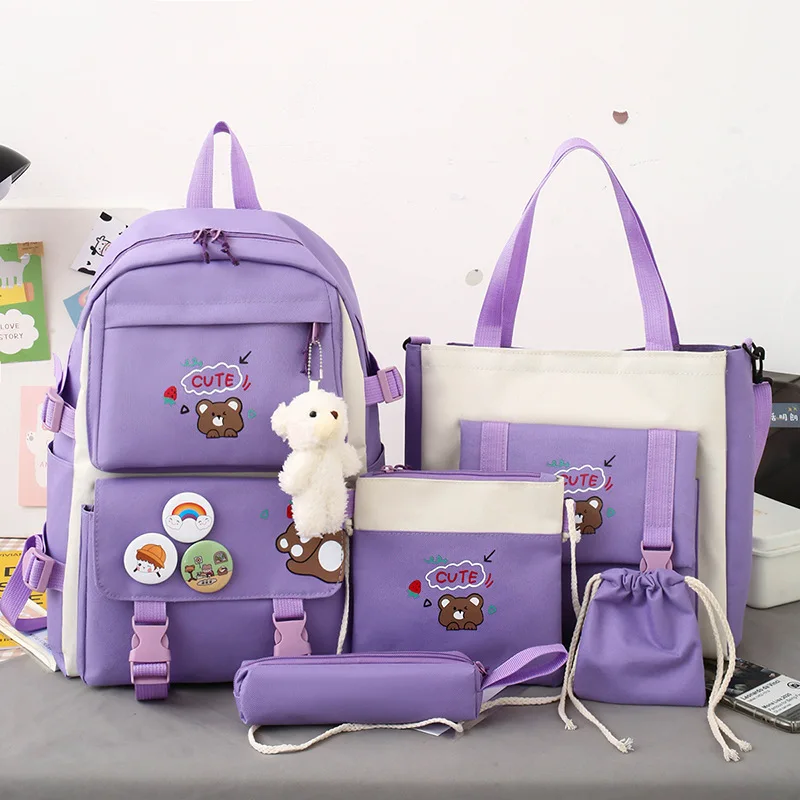 Ensemble sac à dos de voyage étanche 5 pièces sacs école rangement organisation étudiants adolescent style kaw