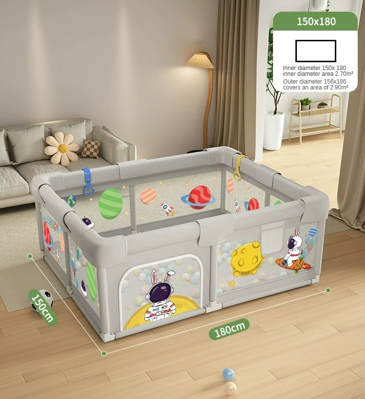 Parc de jeu pour bébé gardecorps intérieur 150x180cm filet coloré motifs spatiaux facile à assembler sécuritai