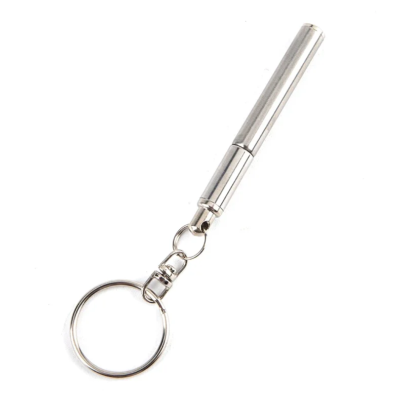 Porteclés stylo à bille acier inoxydable portable compact fonction télescopique outil de rangement pratique ac