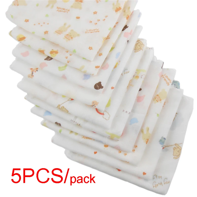 5 serviettes carrées 31x31cm 100% coton gaze multi motifs animaux bébé nouveauné visage main bain alimentation