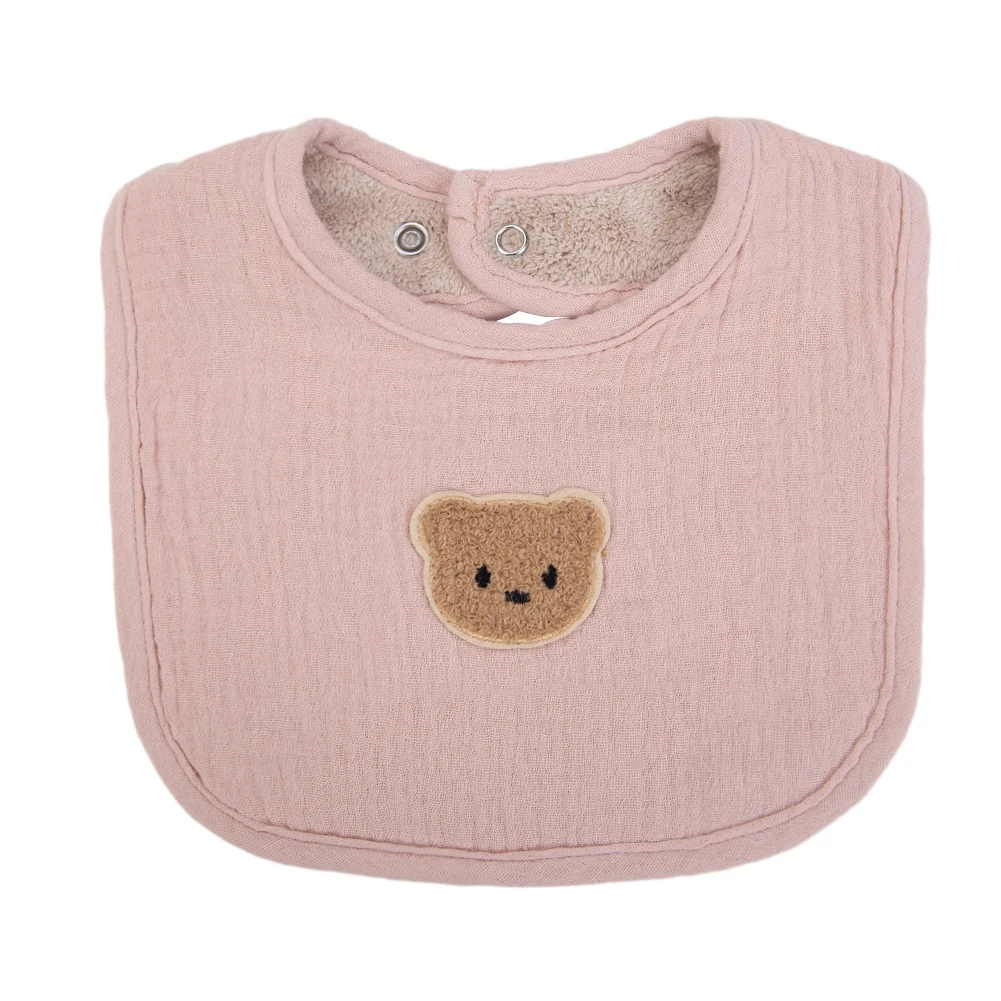 Bavoir en mousseline de coton ours mignon pour bébé bavoir à pressions doux et confortable idéal pour les jeun