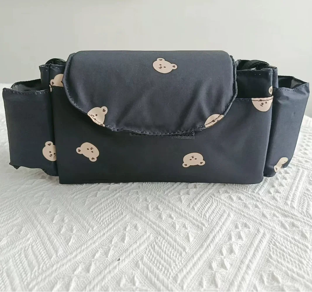 Organisateur landau bébé portebouteille poussette sac rangement universel accessoire polyvalent design ours bl