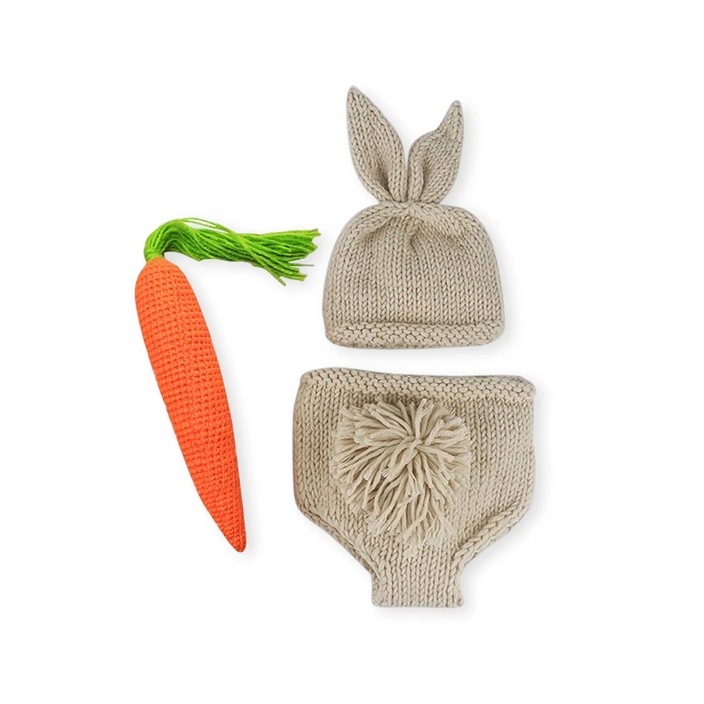 Accessoires photo bébé nouveauné ensemble costume lapin carotte bonnet oreilles couche pompon jouet carotte se