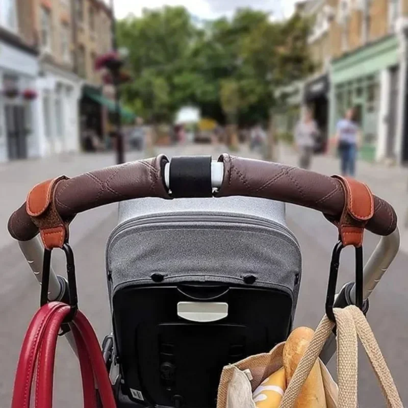 Crochet poussette cuir rotatif 360° 2 pièces accessoire sac bébé organizer chariot_hook landau équipement bébé