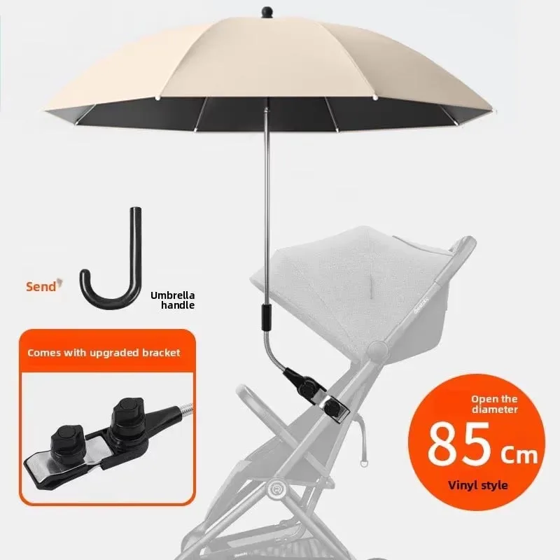 Parapluie de poussette universel 85cm protection UV imperméable beige fixation pince design moderne matériau d