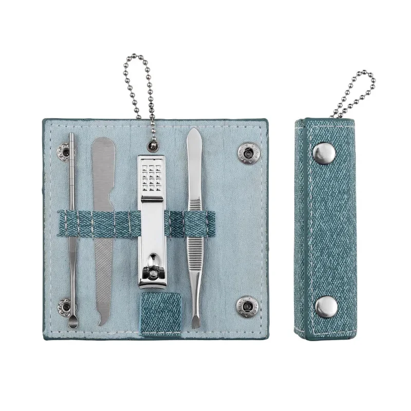 Kit soins ongles bébé ciseaux à ongles lime poussecuticules pince à épiler portable design denim haute qualité