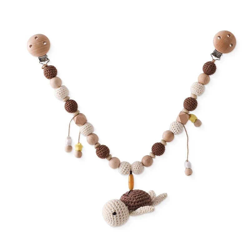 Collier dentition bébé en bois et crochet tortue perles naturelles jouet éveil accessoire poussette cadeau nai
