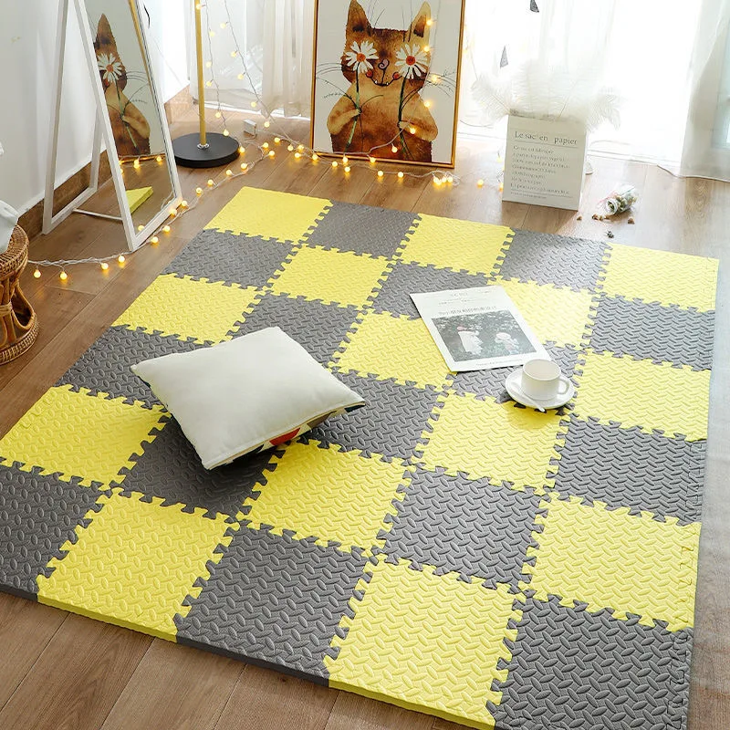 Tapis jeu bébé puzzle mat mousse EVA modulable 30x30cm jaune marron éducatif sécuritaire design moderne pour e