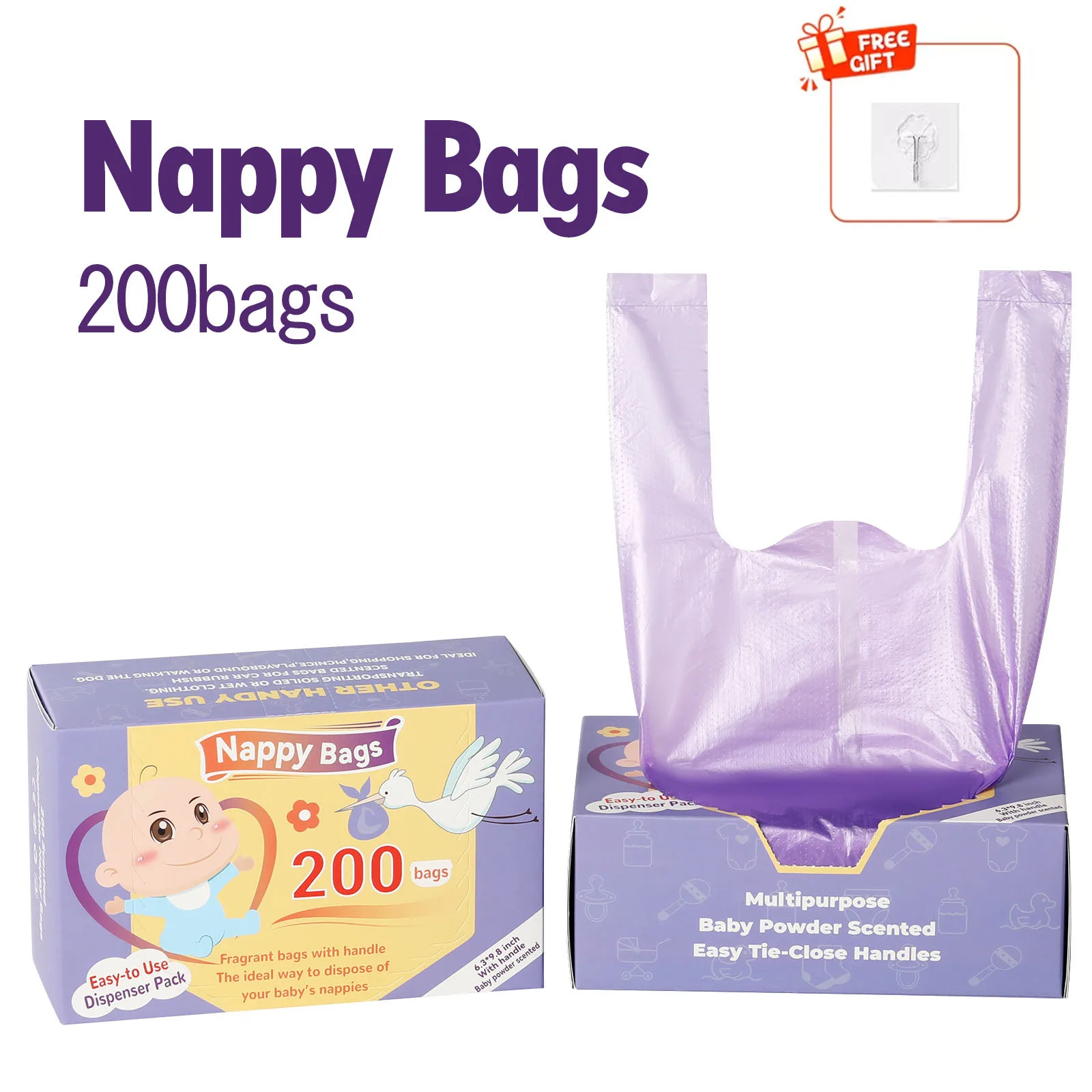 Sacs à couches jetables portables parfumés au talc antifuite élimination des odeurs sacs poubelle pour déchets