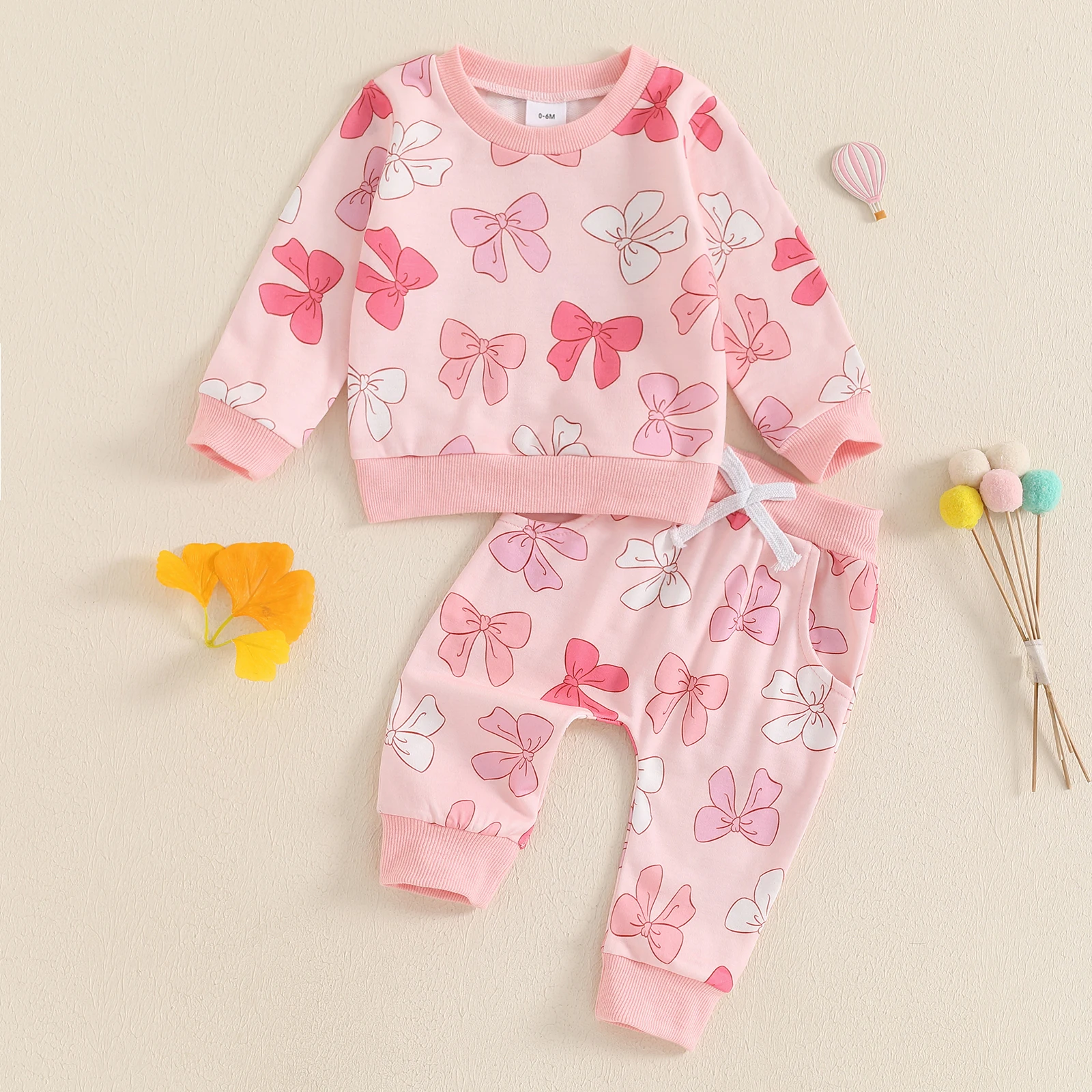 Ensemble 2 pièces coton fille survêtement manches longues nœud imprimé