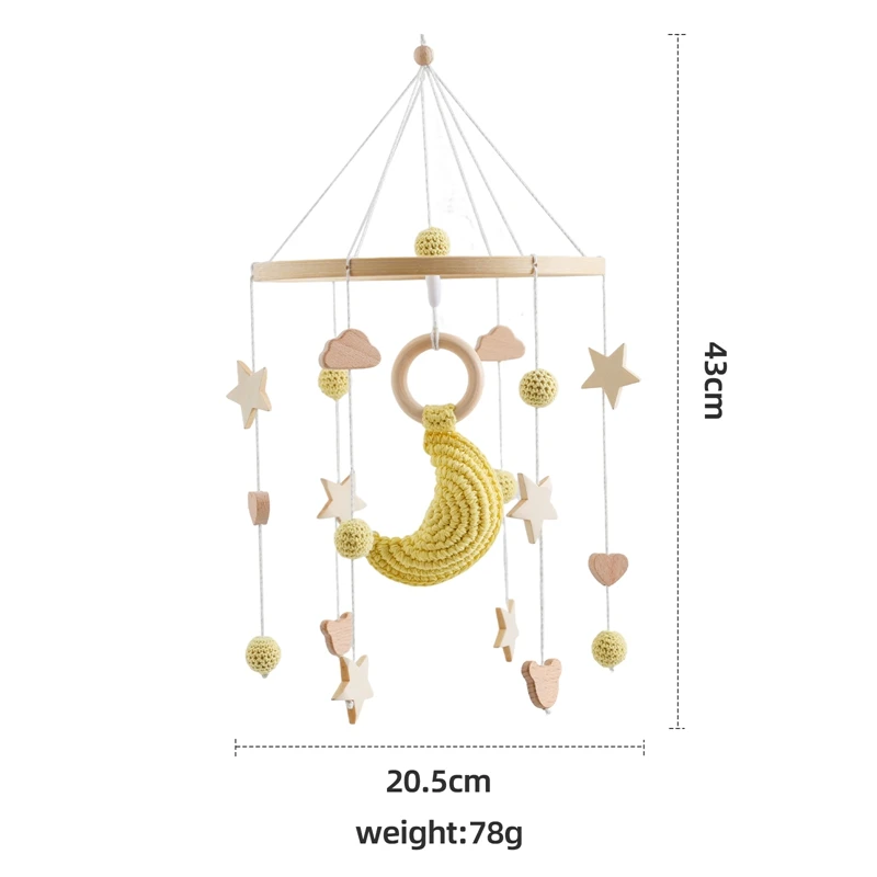 Berceau Mobile en Bois Étoiles Croissant Cadeau Bébé Confort Décoration Naturelle Éveil Suspendu