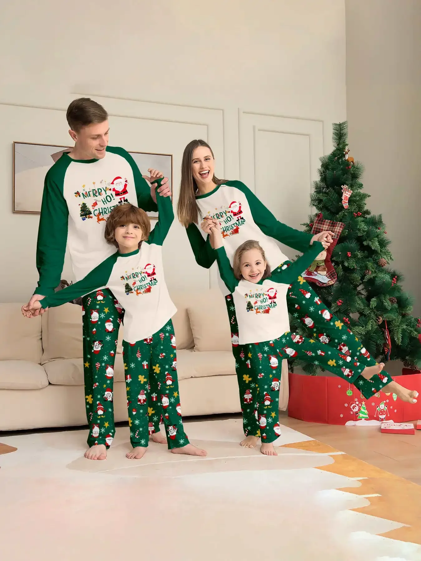 Costume de Noël Famille Pyjamas Enfants 713 Ans Motif Vert Douillet