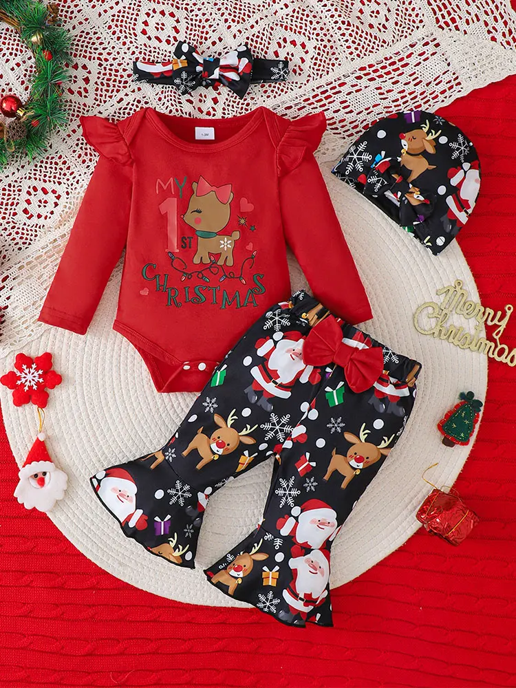 Ensemble de vêtements de Noël pour bébé : bas cloche père Noël body à