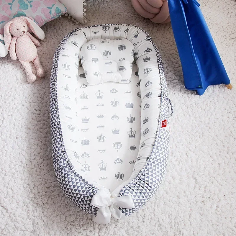 Lit de voyage bébé portable berceau en coton bassinet parechocs lit nid 85x50cm oreiller incl. design sécurisa