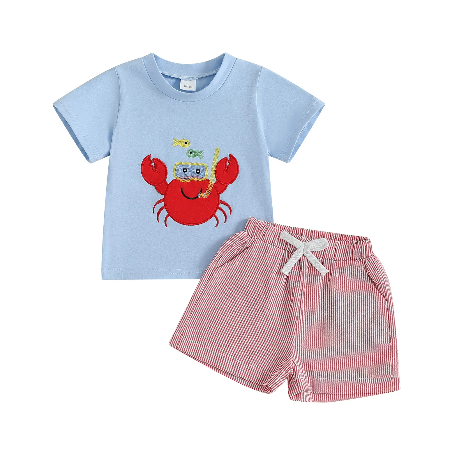 Ensemble vêtements bébé garçon été 2 pièces Tshirt manches courtes short coton motif crabe ludique respirant c