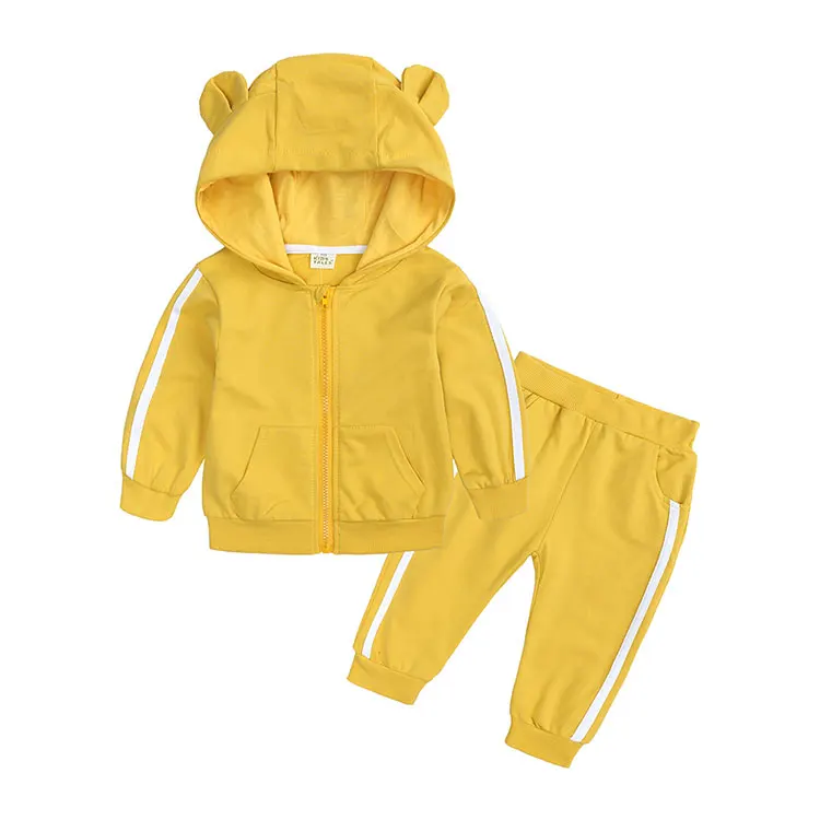Ensemble tenues bébé fille 6 à 24 mois coton manches longues capuche pantalon survêtement printempsautomne jau