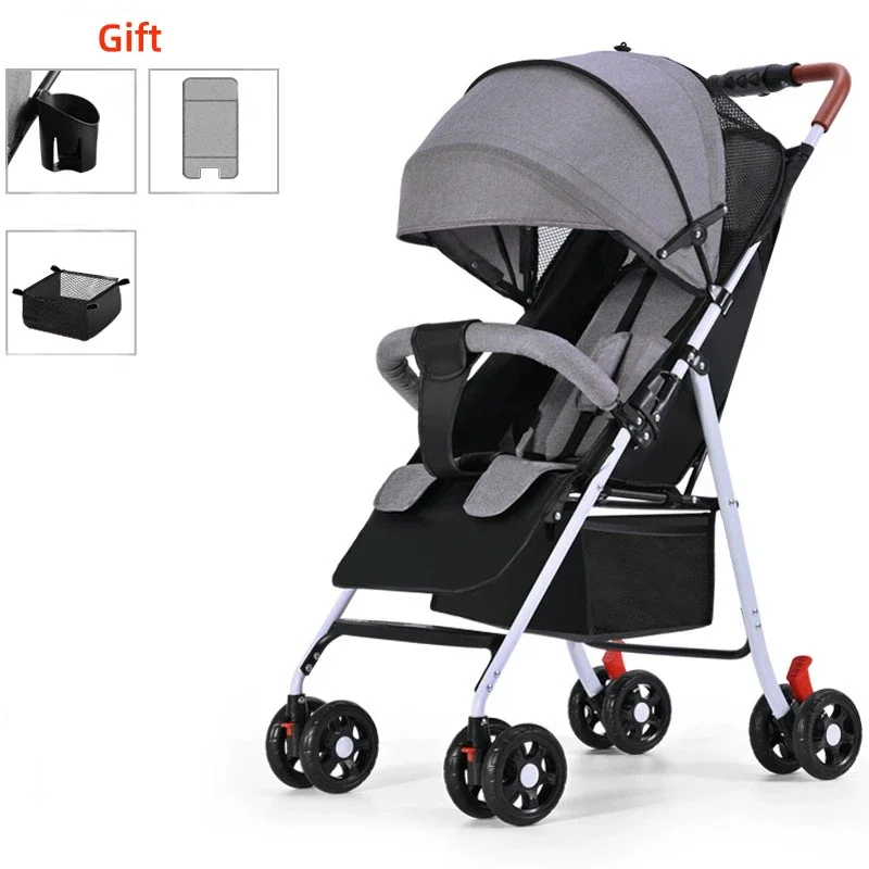 Poussette légère pliable bébé siège inclinable une main roues tout terrain voyage outdoor