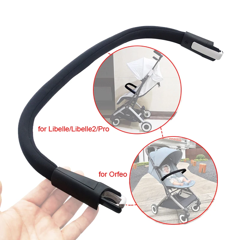 Adaptateur handlebar poussette Libelle Libelle2 Pro Orfeo Cybex barre parechocs flexible noir plastique tissu