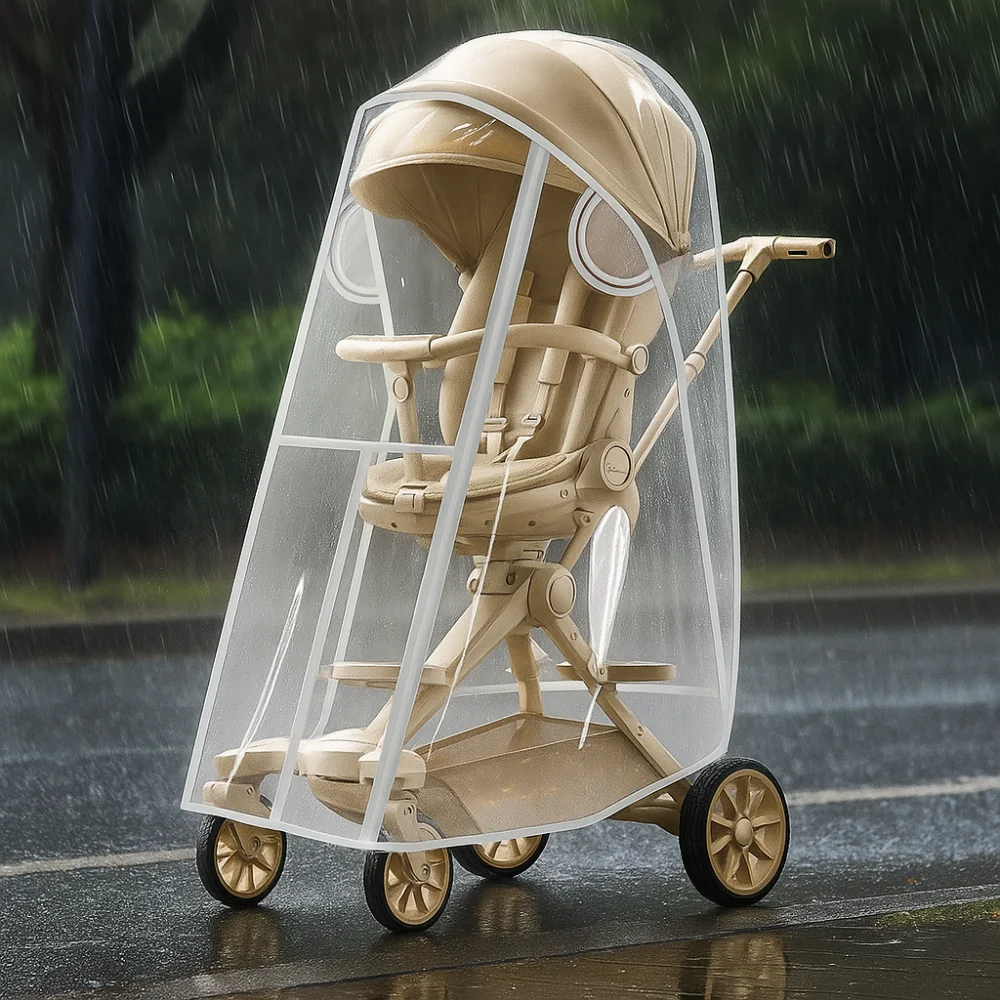 Housse imperméable transparente pour poussette bébé coupevent pluie voyage couverture de landau matériau EVA s