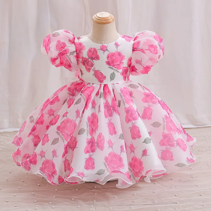Robe de baptême princesse pour bébé fille robe longue fleurie manches
