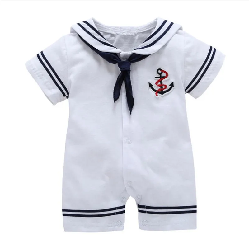 Romper bébé garçon style marin manches courtes coton doux été combinaison marine nouveauné vêtements bébé look